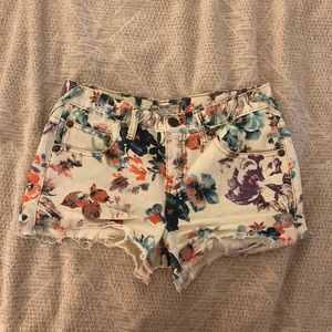 Free People Floral Mid Rise Shorts